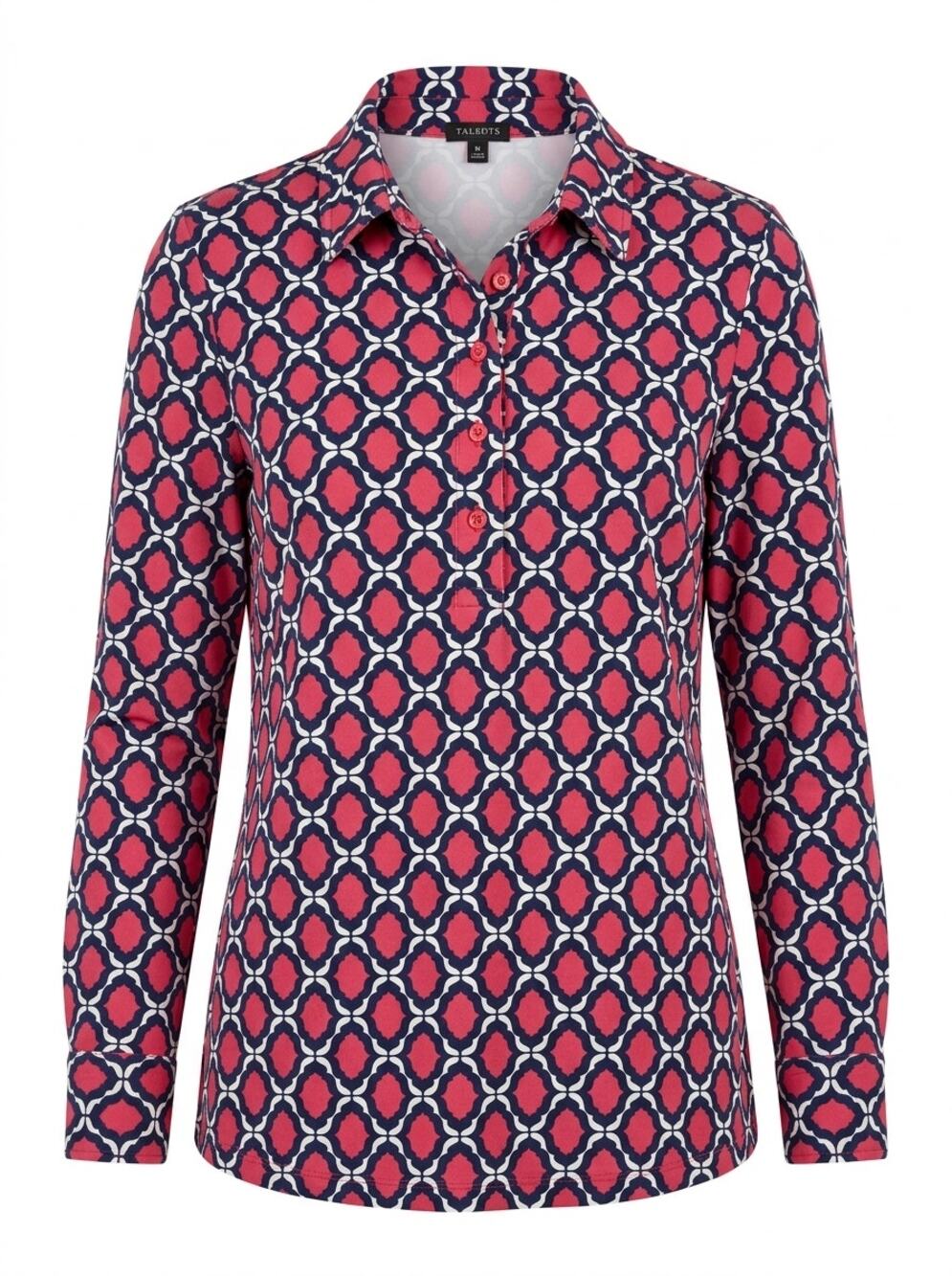 Talbots Pink Collared Geometric Stretch Jersey Button-Up Shirt Women Size M